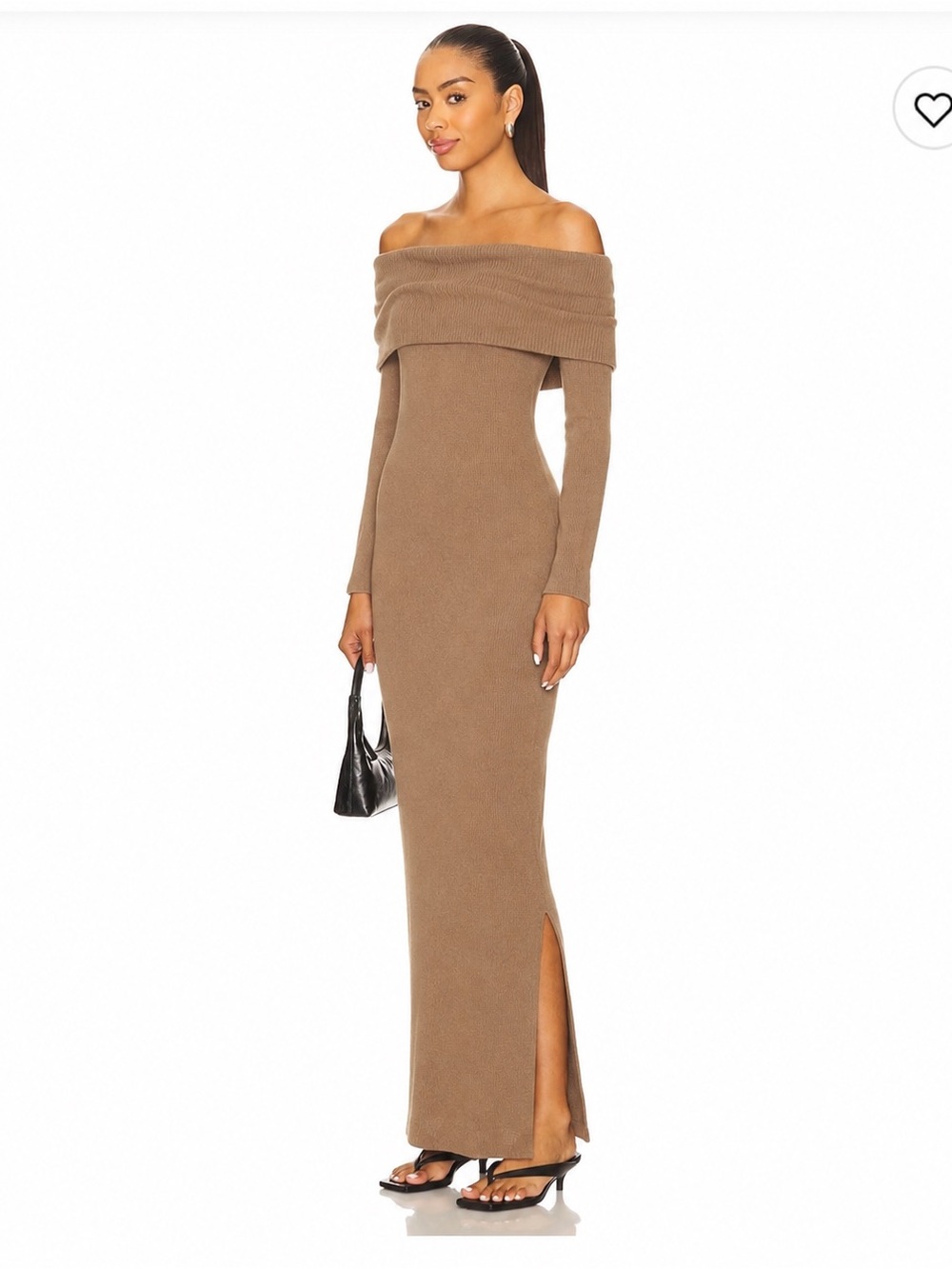 Saks Fifth Avenue Off-Shoulder Cashmere Maxi Dress in Camel